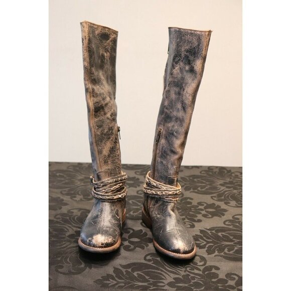 Bed Stu Women's Size 6.5 Brown Black Riding Boots Distressed Leather Tall Shoes - Picture 7 of 11
